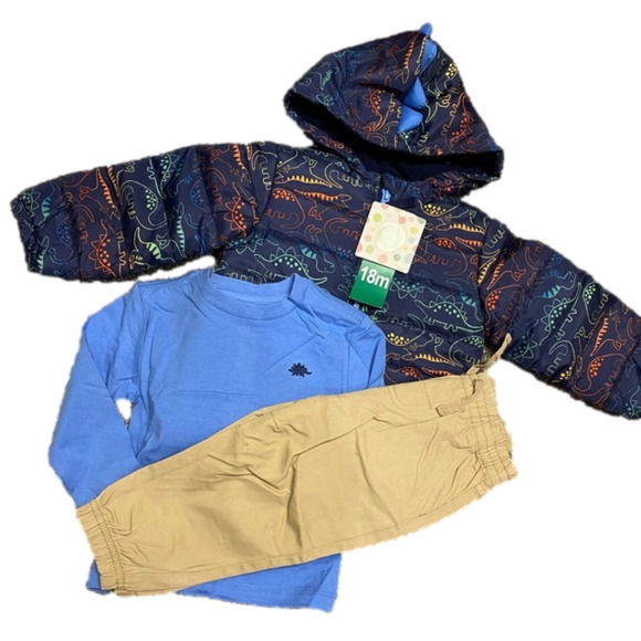 Little Me Other - Little Me 3 Piece Dinosaur Dino Jacket Coat Outfit Set Navy 18 Months New!